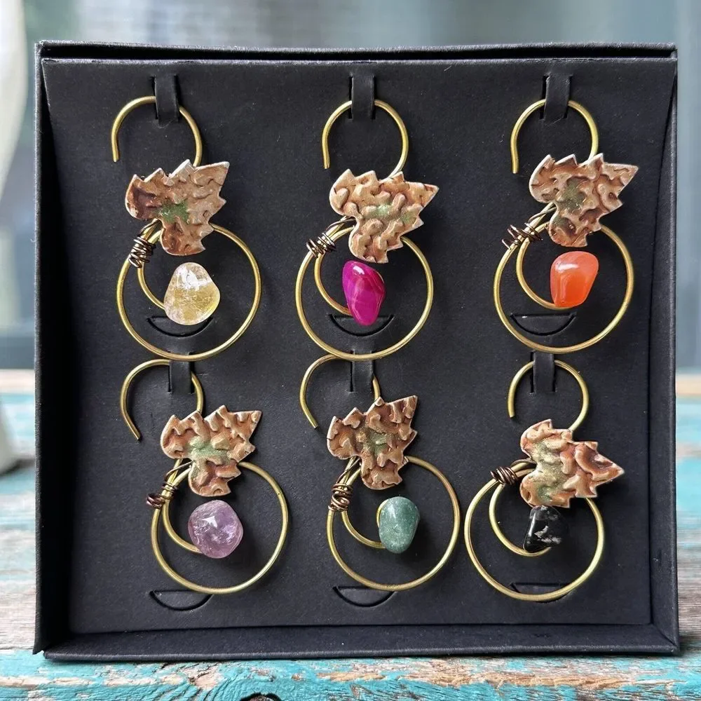 The Grapevine Collection Wine Charms Handmade with Semi Precious Stones Set of 6